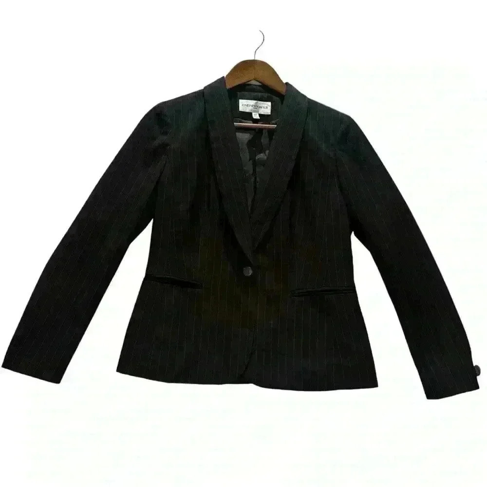 Jones New York Suit Jacket Blazer Black With Brown Pinstripe Lined Women’s 8P